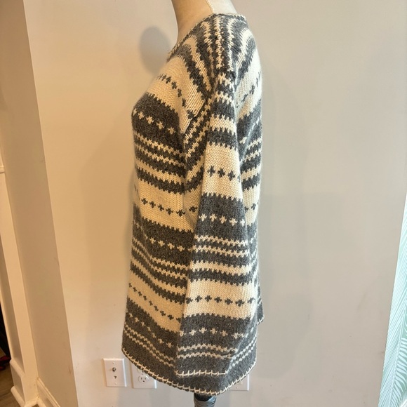 S.N.O.W. Gray Ivory Silk Angora Rabbit Hair Oversized Ski Sweater Size Small - Picture 5 of 7